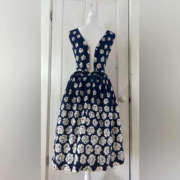 1950’s Monterey Models Navy Dress with White Roses and Button Back size XS VGUC - Picture 3 of 12